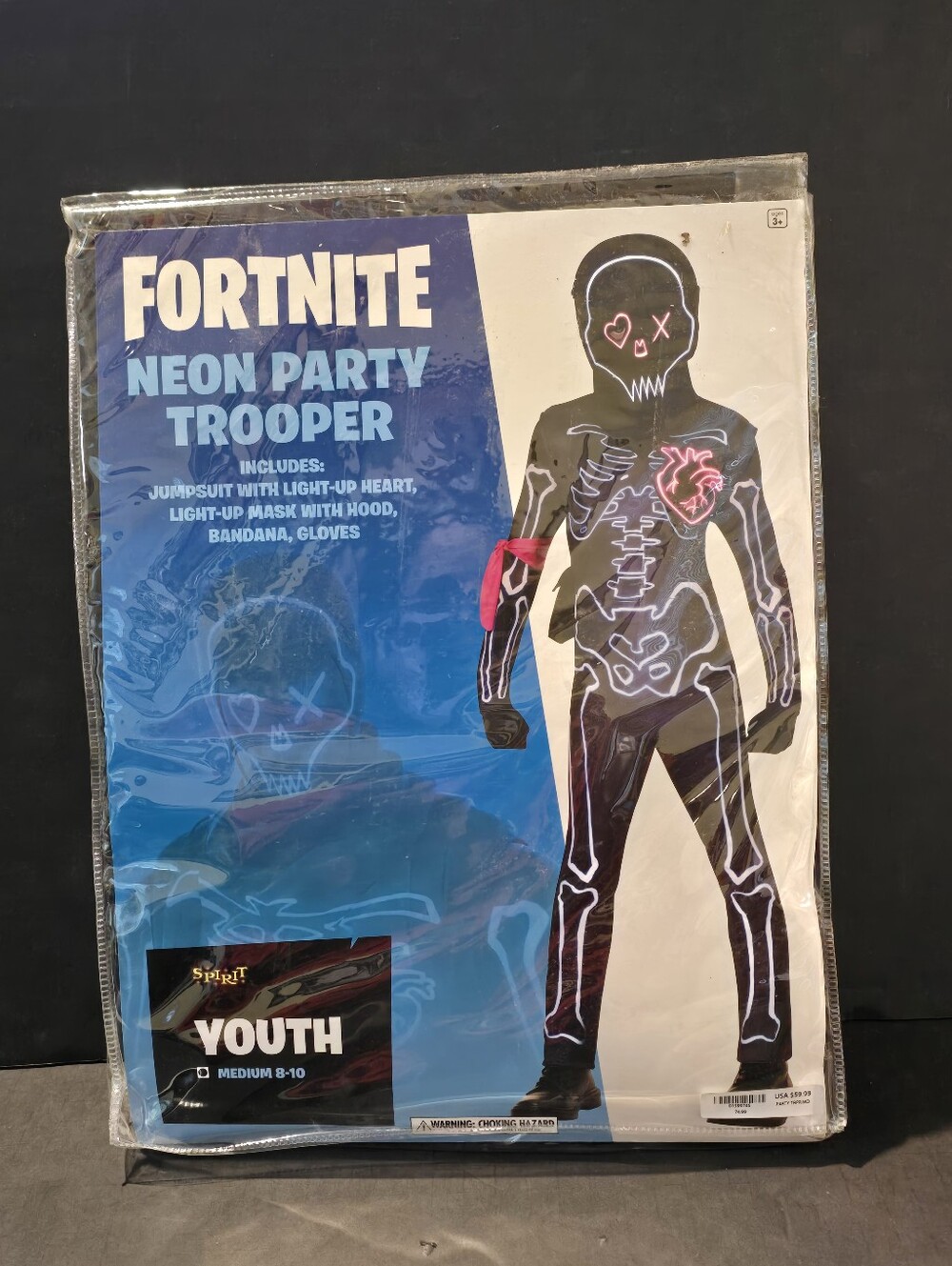 NEW Fortnight Neon Party Trooper Costume SZ Youth Med 8/10